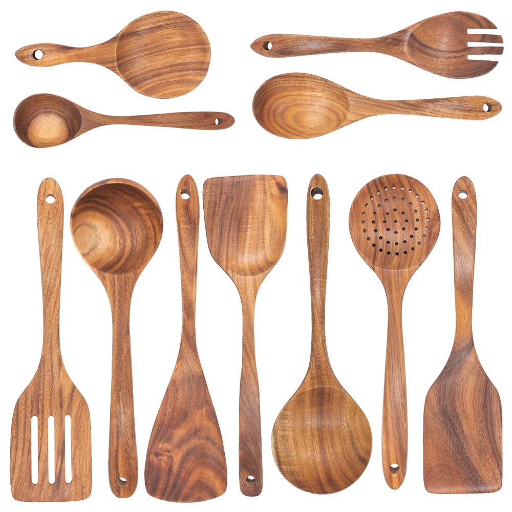 Wooden Kitchen Utensils Set Cooking Spatula Tools Kit Healthy Turners Spoon Baking Eco-friendly ustensile de cuisine bois