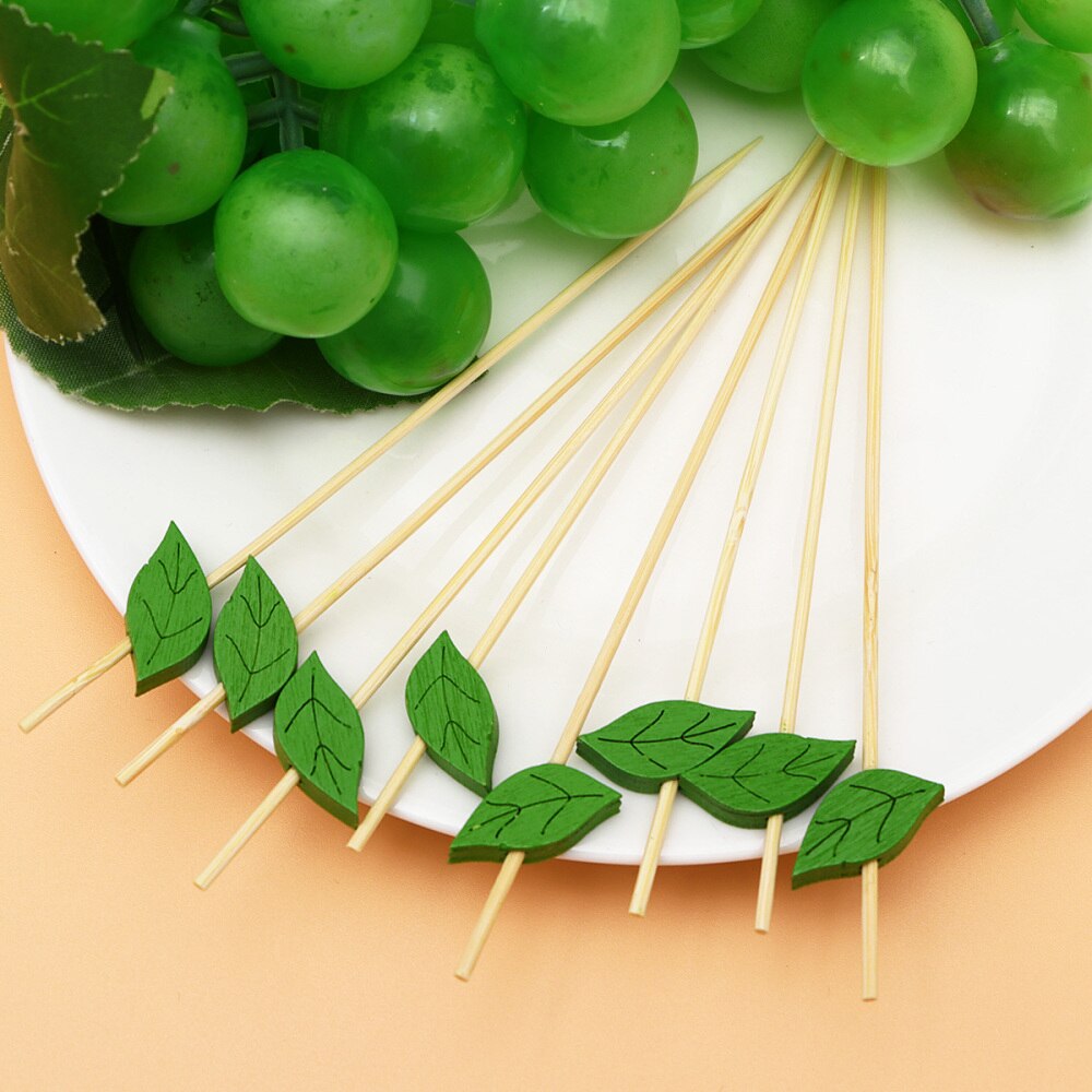100pcs 12cm Disposable Fruit Picks Bamboo Cake Cocktail Sticks Buffet Desserts Skewer Sandwich Fork Party Wedding Supplies