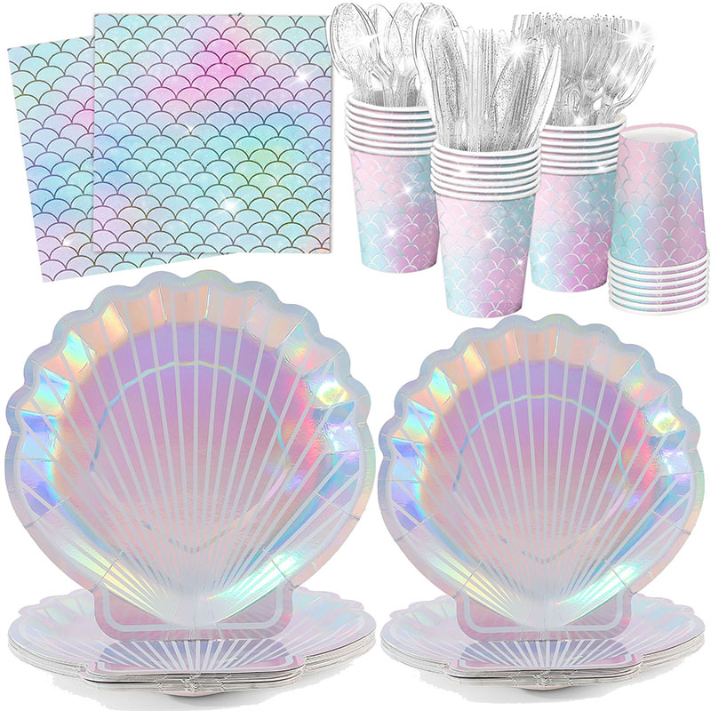 Zeemeermin Feestartikelen Zeemeermin Servies Set Shell Papieren Bord Cup Servet Kleine Zeemeermin Verjaardagsfeestje Decoratie Babyshower
