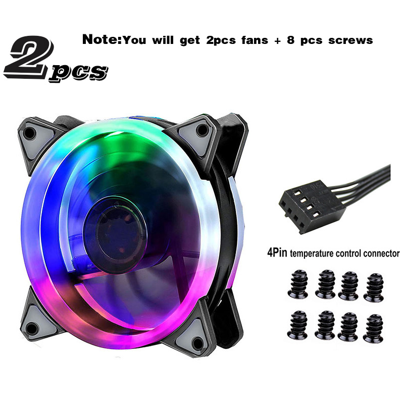 90mm LED Light 4PIN 3PIN PC Desktop Computer Case Cooling Cooler Fan 12V 9225 92x92x25mm GPU CPU Cooler Double Halo Light: 2PCS Colorful-4PIN