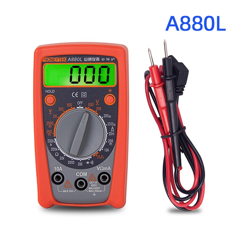 MiNi Digital Multimeter Tester AC DC Voltmeter AC Ammeter Frequency Resistance LED Measure With Stand LCD Backlight With Probes: 880L multimeter