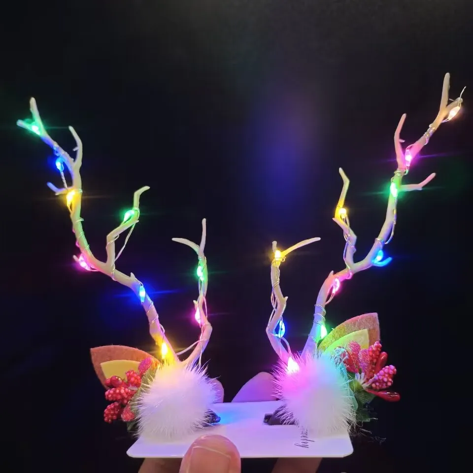 Pinzas para el pelo con luz LED, horquillas de Navidad con astas de reno, tocado para , niña, niño, Adulto, Festival de boda, 10 pares: Multicolor