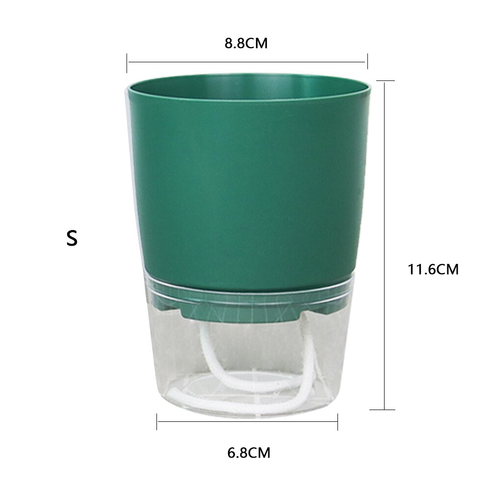 Watering Planter Handmade 2 Layer Self Watering Plant Flower Pot With Water Container Round Flowerpot Home Garden Decor: Green S