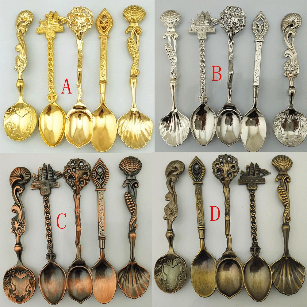 5Pcs Shaped Stainless Steel Coffee Spoon Spoons Ice Cream Spoon Set