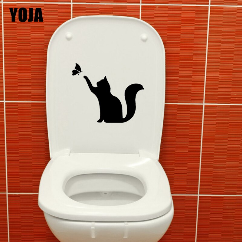 Yoja 21.4*17.8Cm Muursticker Slaapkamer Woondecoratie Wc Wc Decal Display Zitten Kat Silhouet T4-0046