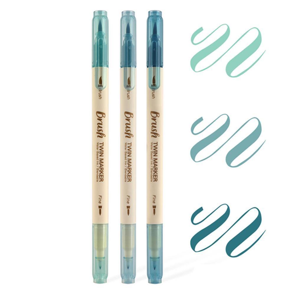 3 pçs highlighter caneta retro dupla cabeça escova caneta criativa arte marcador desenho pintura aquarela material escolar papelaria: E