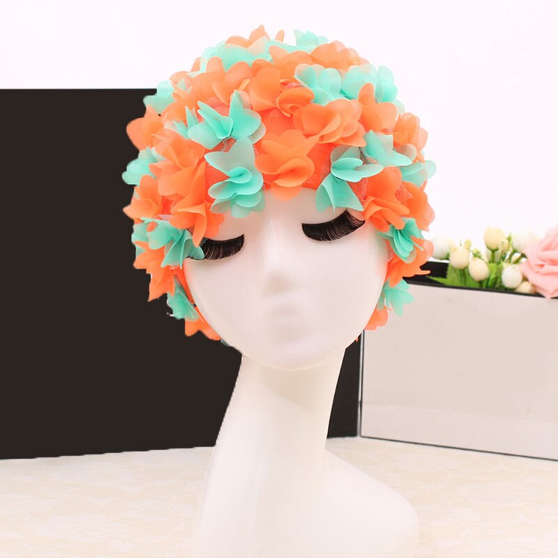Swim Pool Swimming Cap Hat Free size for Women Petals Bathing Cap: Color7