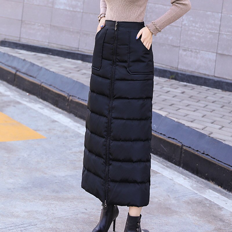 Winter katoenen rok met hoge taille, ritssluiting, lange warme rok, verdikking voor dames, a-lijn rokken  k2
