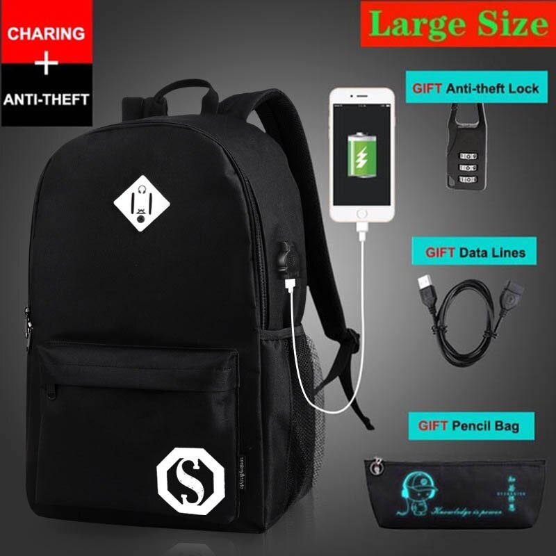 Anti-diefstal tas lichtgevende schooltassen voor jongens meisjes student school rugzak mochila met usb oplaadpoort slot schooltas: Stijl 11 grote maat