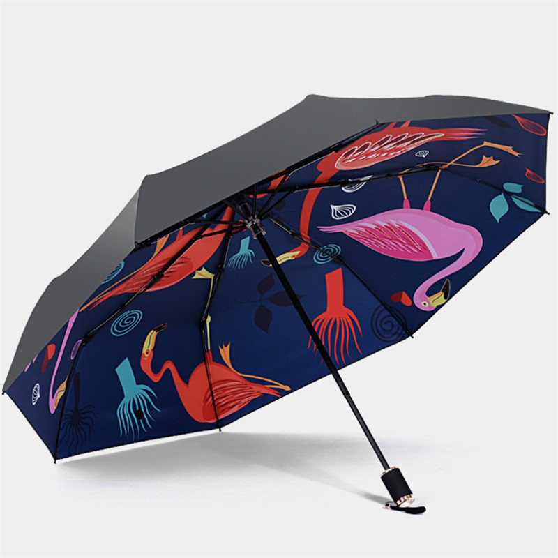 Farverig flamingo mønster paraply uv beskyttelse vindtæt folde kompakt udendørs rejse sol regn paraplyer paraplyer: B