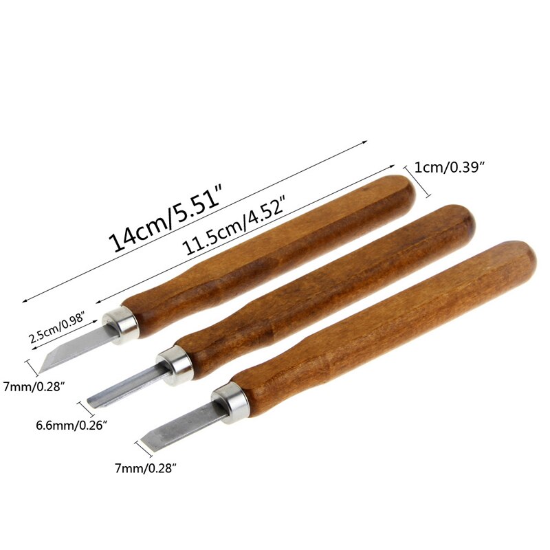3Pcs Wood Sculpture Tool Set Mini Chisel Steel Blades Asstorted Wooden handle 62KC