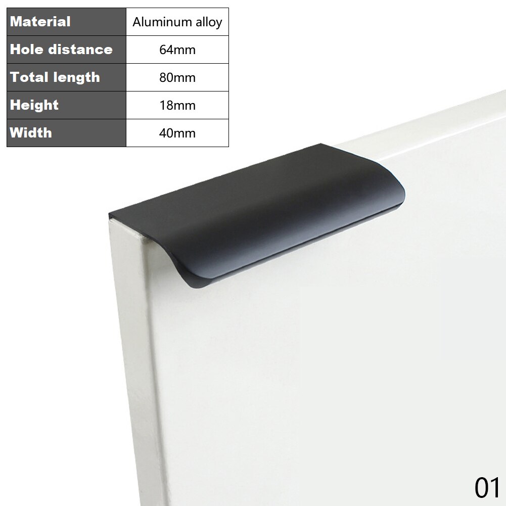 Goud Zwart Verborgen Kast Trekt Aluminium Keukenkastje Schuifladegrepen Knoppen Handvat Slaapkamer Hardware 8-40Cm: Black-8cm