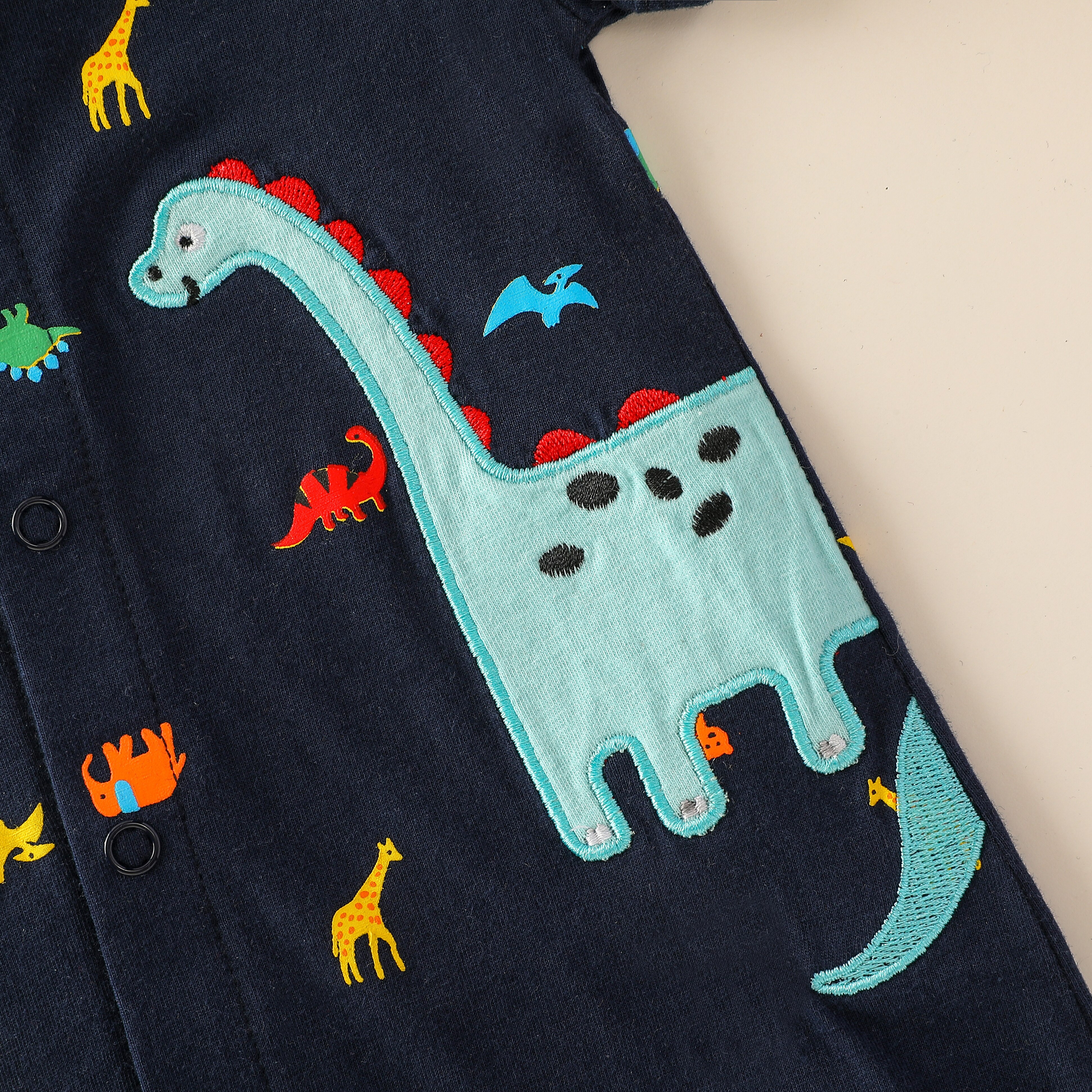 Letnia odzież dziecięca z okrągłym dekoltem z krótkimi rękawami pajacyki z nadrukami dinozaurów dla malucha chłopiec dziewczyna 0-18 miesięcy