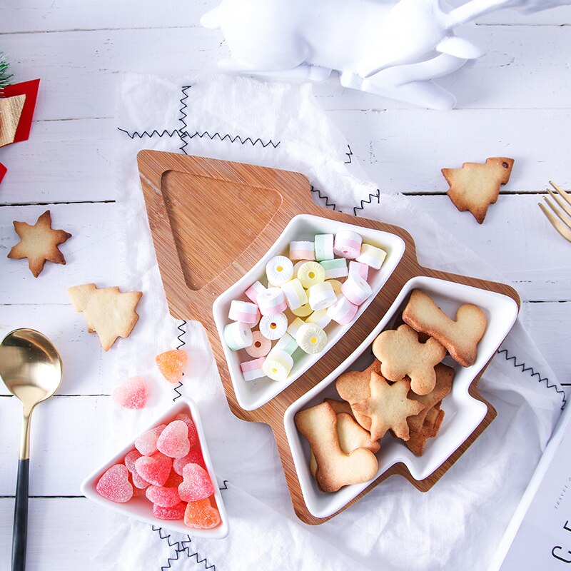 Plato de cerámica con forma del árbol de Navidad para el hogar, aperitivos, frutos secos, platos de frutas secas, bandeja de desayuno, para niños