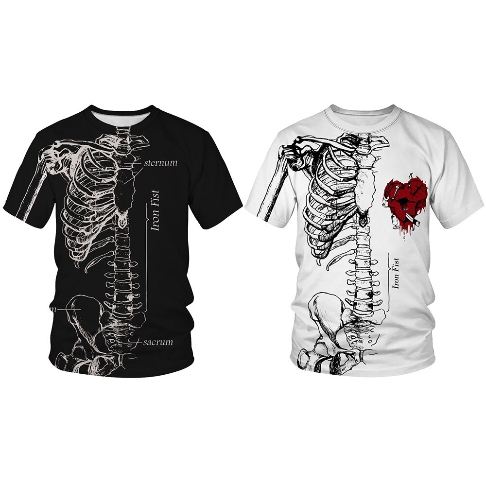 Halloween skelet t-shirt 3d print unisex kostume til kvinder mænd sort/hvid nyhed holdbart