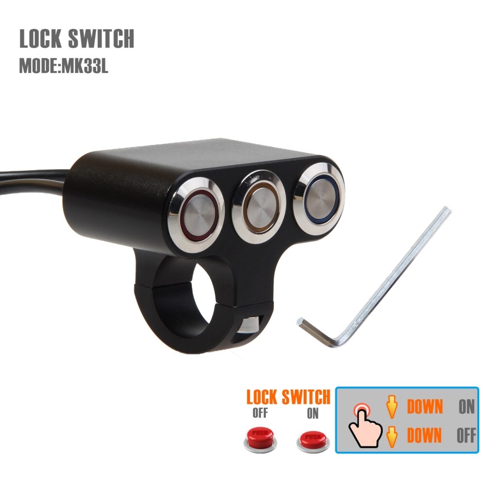 BOSMAA Motorcycle Handlebar Led Indicator light Switch 22mm/25mm Adjustable Mount Waterproof Button Switch DC12V For Fog Light: 22mm Lock Switch