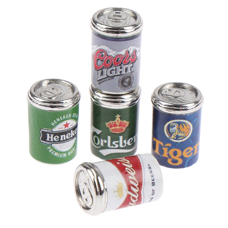 5 Pcs 1:12 Schaal Miniatuur Leuke Simulatie Blauw Bier Blikjes Poppenhuis Poppen Accessoires Keuken Mini Play Drinken Speelgoed