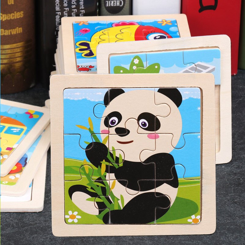 Mini Size 11*11CM Kids Toy Wood Puzzle Wooden 3D Puzzle Jigsaw for Children Baby Cartoon Animal/Traffic Puzzles Educational Toy