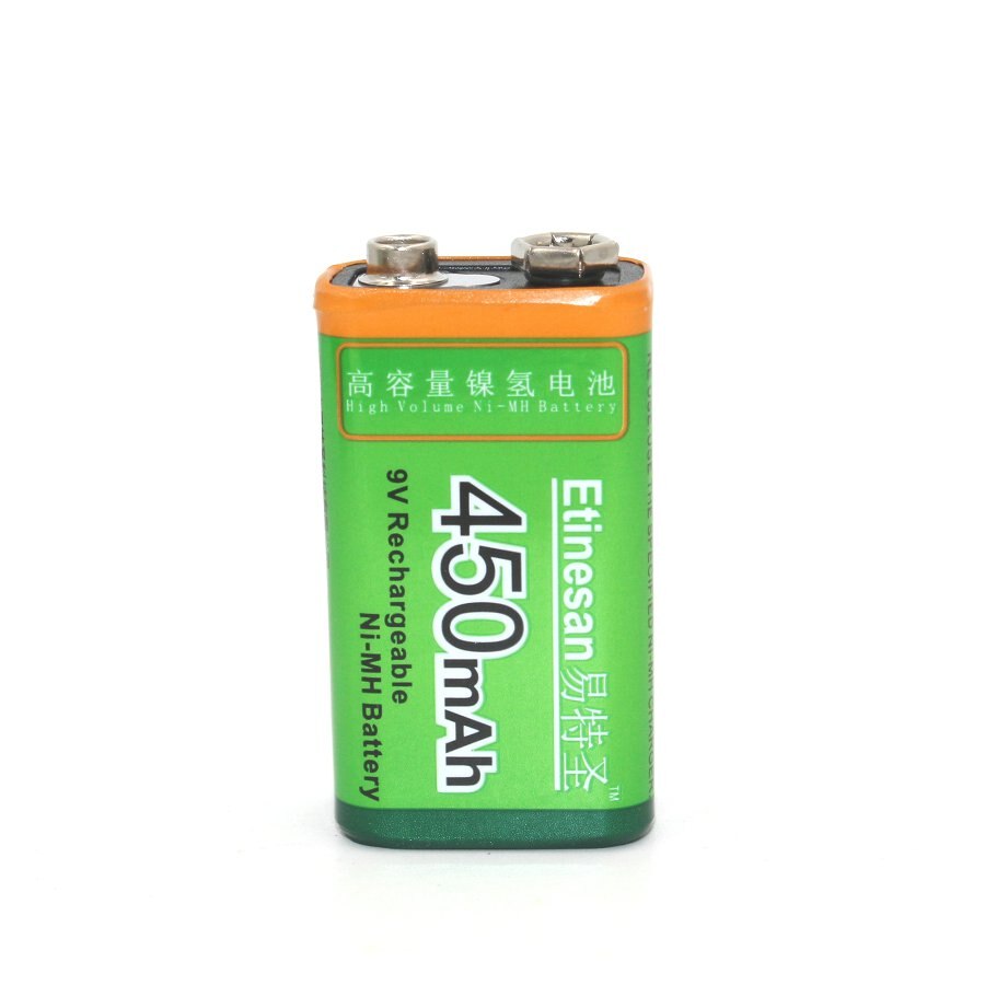 Etinesan 9V 450mAh NiMH Rechargeable Batteries Rectangular Battery -Ultrahigh capacity: 1pc Battery