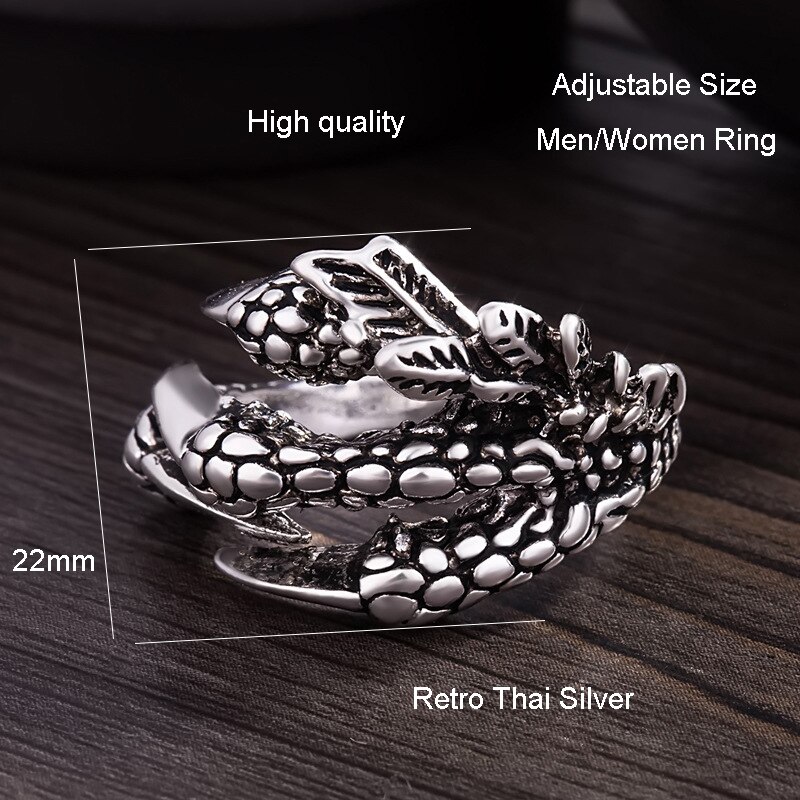 Unisex Women Men Dragon Paws Rings Adjustable Punk Rock Thai Silver Color Vintage Jewelry Male Ring Biker Band Goth Viking