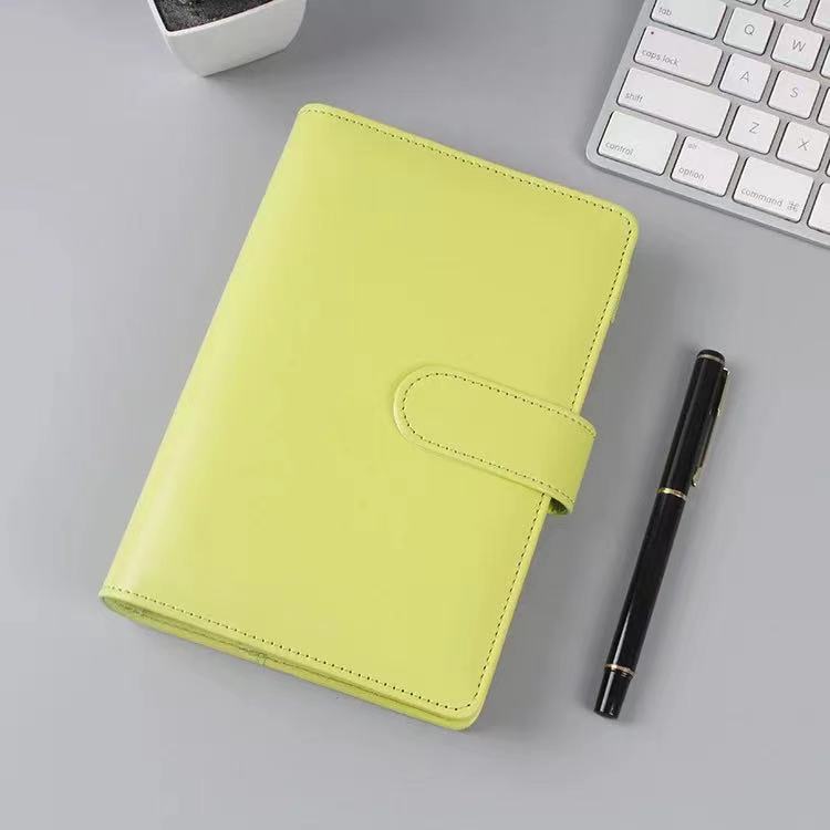 A6 Leather Notebook Binder with Plastic Binder Pockets, Refillable 6 Round Ring A6 Personal Planner Binder Cover with Stickers: apple green