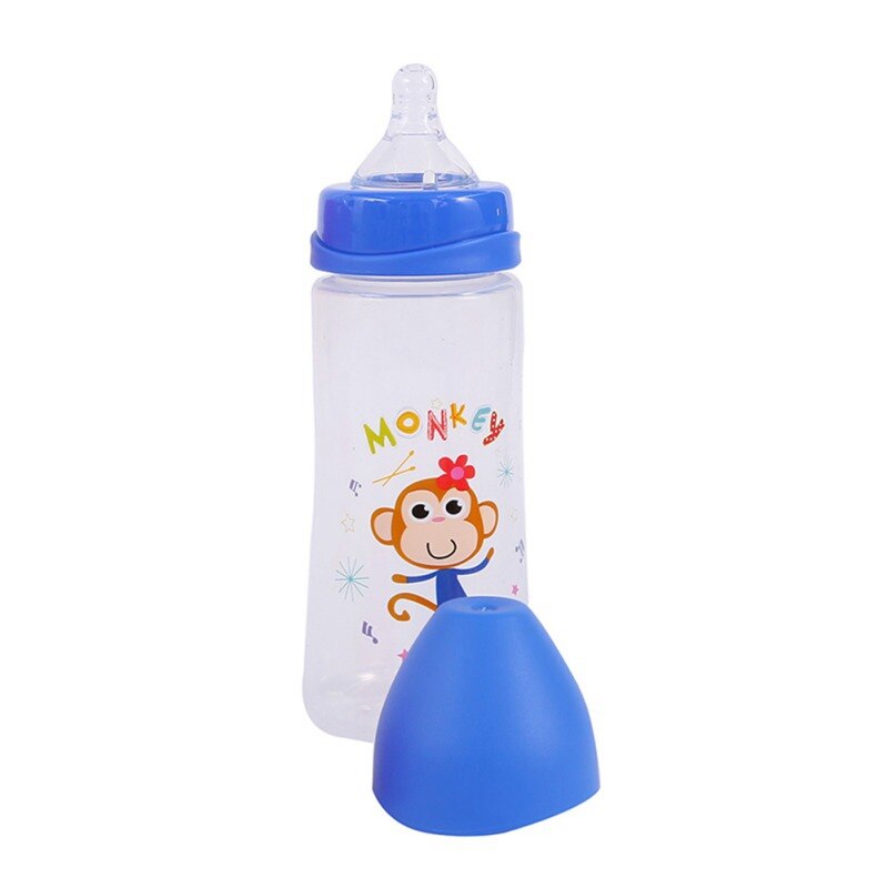 300ML Newborn Cartoon Milk Bottle Baby Nursing Silicone Nipple Pacifier Bottle Juice Water Feeding Bottle Wide Mouth for kids ne: Blue