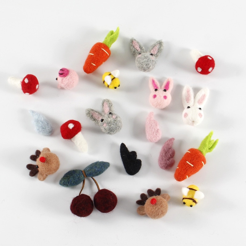 Kit de lana de fieltro para artesanías, Mini animales de zanahorias, broches decorativos para niños, de Navidad, accesorios de decoración de cinta para el pelo para niños