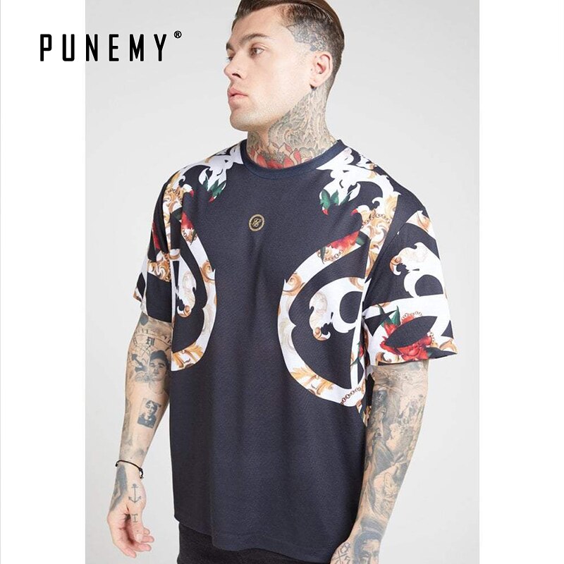 T-shirt Mannen Sik Zijde Streetwear Hip Hop Bloemen Man T-shirt Top Tee Zomer Casual Silm Fitness Kleding Mode heren T-shirt: Donkergrijs / M