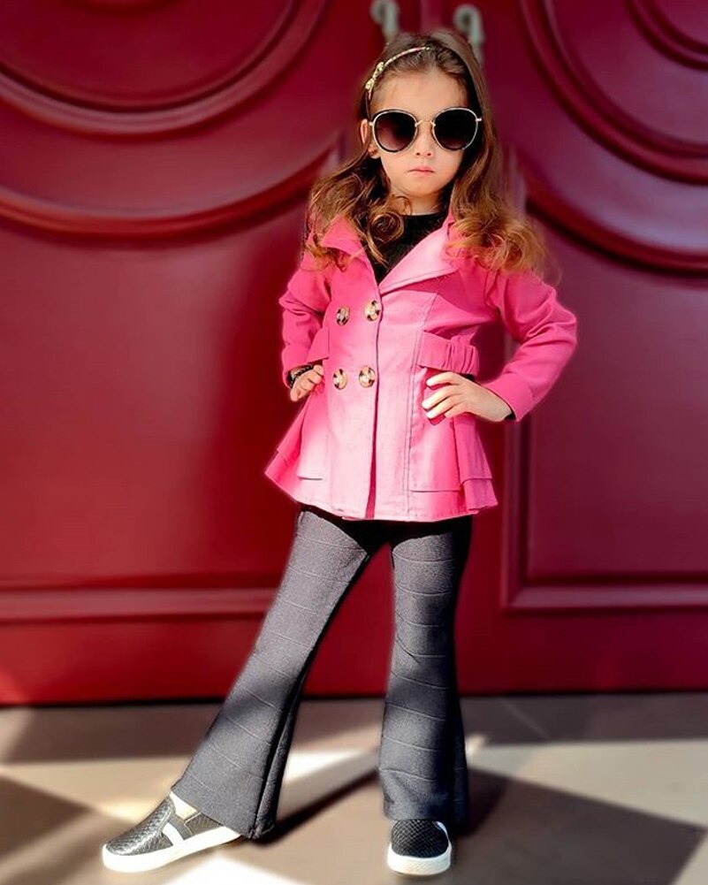 Meisje Mode Knop Revers Jas Baby Kinderkleding Windjack Herfst Winter Dikke Warme Kleding Kid 'S Medium Lange Jas