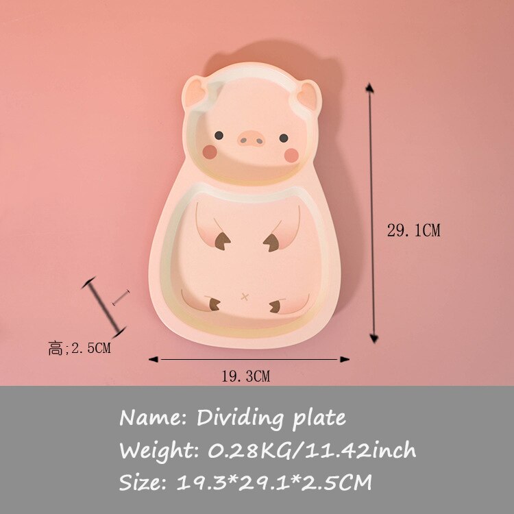 Kids bamboo fiber tableware children's dinner plate set pig shape plate baby feeding cute cartoon animal anti-fall bowl plate: Dividing plate