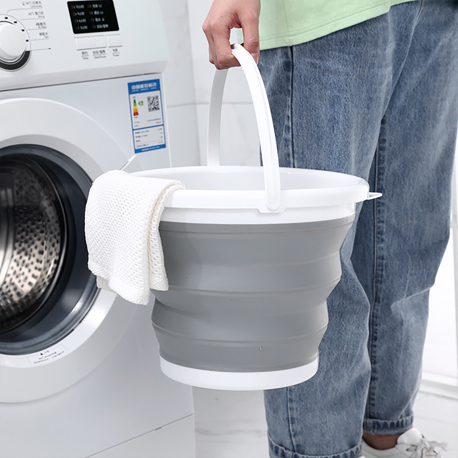 Foldable Bucket with Handle Silicone Bucket Capacity of 3L/5L/10L Multi Purpose for Beach Camping Garden House Cleaning Tool