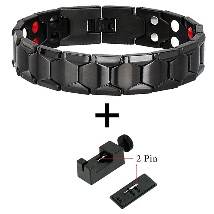 LITTLE FROG Health Magnetic Therapy Bracelet Men Jewelry Black 316L Stainless Steel 4 Elements Bracelets & Bangles 10239: 10239 And Tool