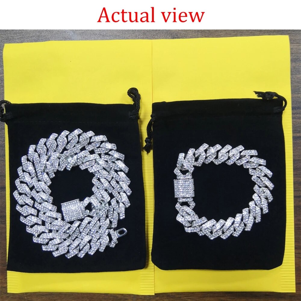 Iced Out Cubaanse Ketting Armband Hip Hop Sieraden Gouden Ketting Silver Rhinestone Cz Sluiting Voor Mens Rapper Bedelarmband Vrouwen links