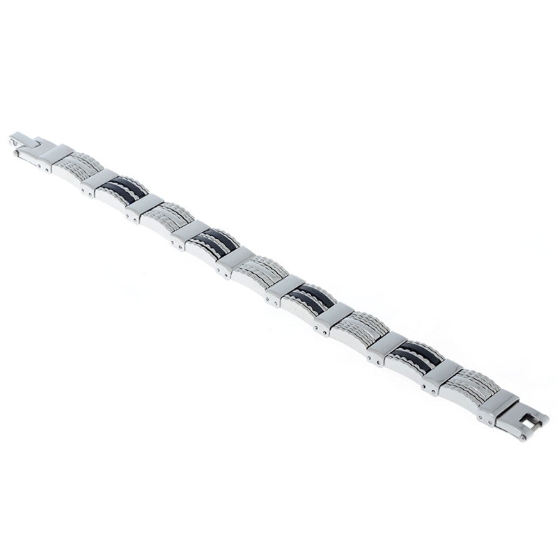 Punk Stil Edelstahl Schwarz Gummi Link Kette Armband Armband für Herren Armreifen Schmuck Zubehör