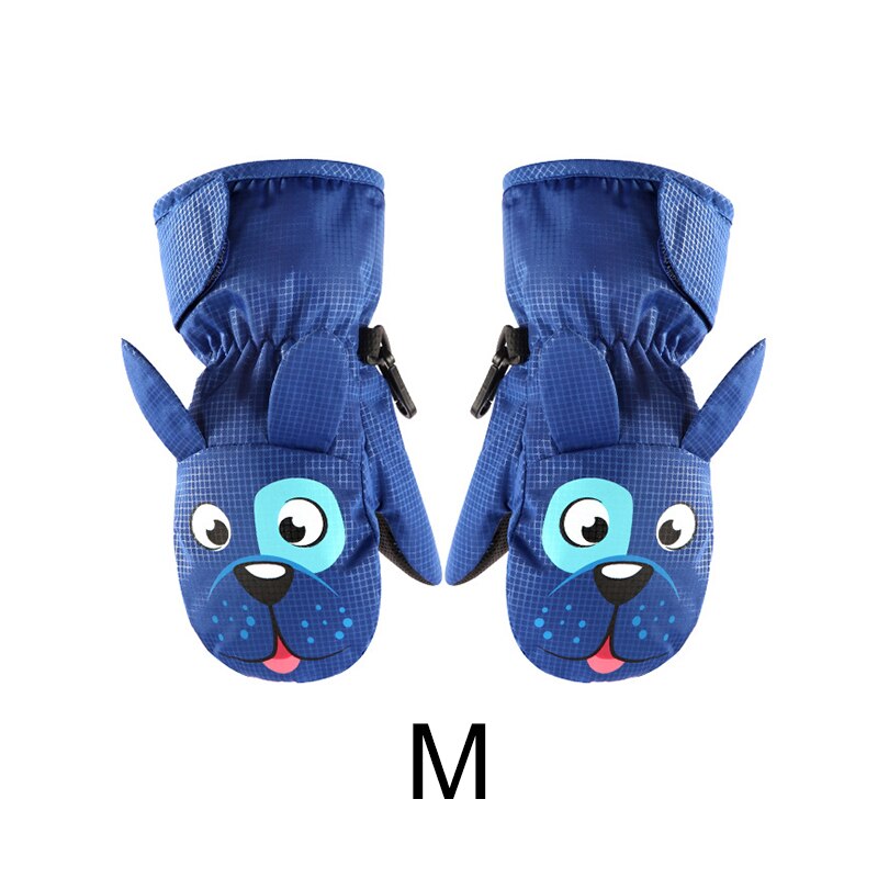 Crianças luvas de esqui, inverno mais veludo crianças meninas bonito dos desenhos animados impermeável à prova de vento antiderrapante luvas quentes: blue-M