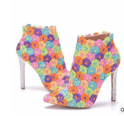 , zapatos de boda de , botines para mujer, invierno, tacones súper finos, 11CM, cremallera, flor, perla, puntiagudos, bota para mujer: 8