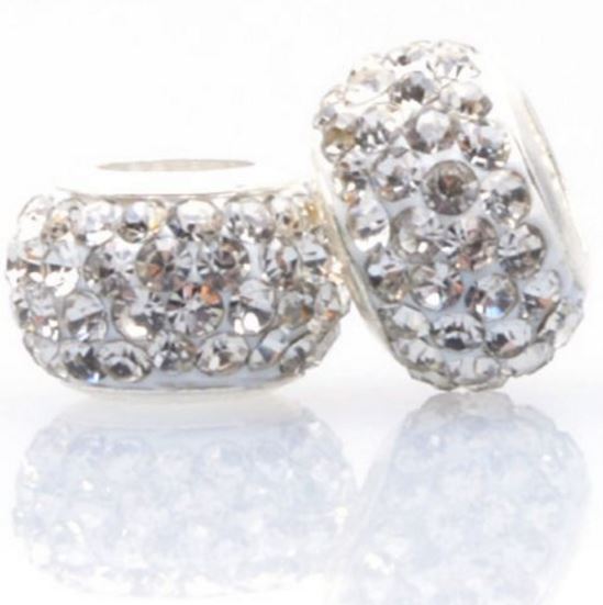 Mieszane białe gorące 14MM 50 sztuk/partia żywica Rhinestone posrebrzane rdzeń Big Hole kryształowe koraliki europejskie n4254 dopasowane bransoletki z charmsami.: 1
