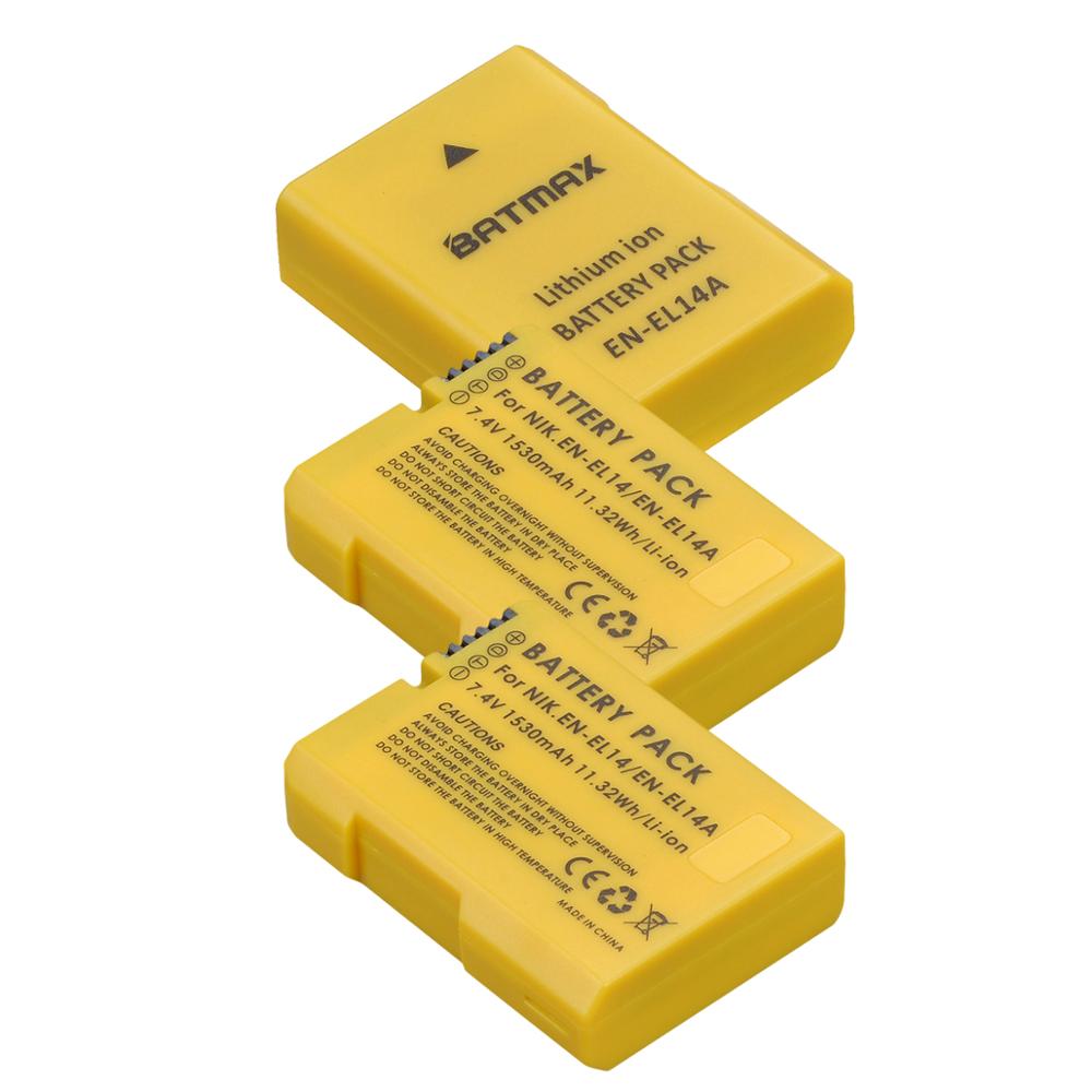 Batmax EN-EL14 EN-EL14a Batterij Akku + Lcd Usb Dual Charger Voor Nikon P7800,P7700,P7100,P7000, d5600, D5500,D5300,D5200,D5100,D3200: 3 battery