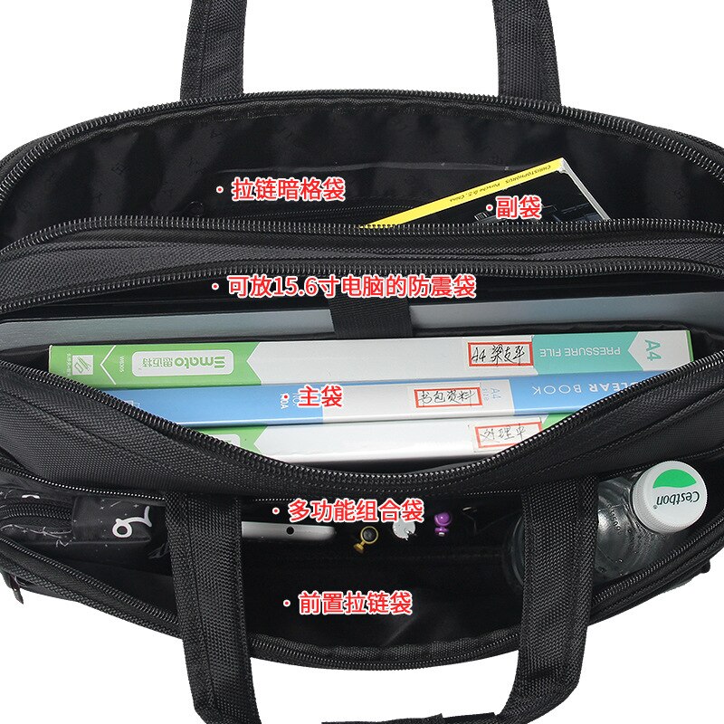 Brand Business 15.6 inch Laptop Waterproof Oxford Men Large Capacity Shoulder Strap Black Briefcase