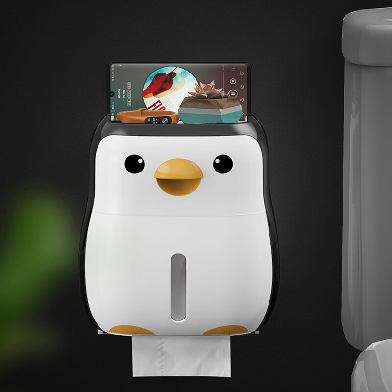 Penguin Shape Toilet Paper Holder Waterproof Wall Mounted Roll Paper Holder Plastic Punch Free Tissue Box Bathroom Accessories: Default Title