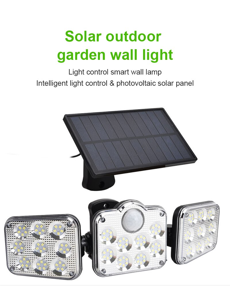 Solar Sensor Wall Light Three-head LED Rotatable Wall Lamp Garden Outdoor Street Intelligent Remote Solar Power Light