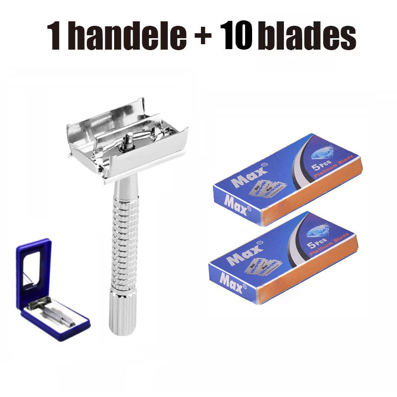 (1 Maschine + 10 Klingen) Doppelseitiger Sicherheits-Edelstahl-Handrasierer für Herren, rutschfester Griff, Schmetterling, schnelle Ersatzklinge