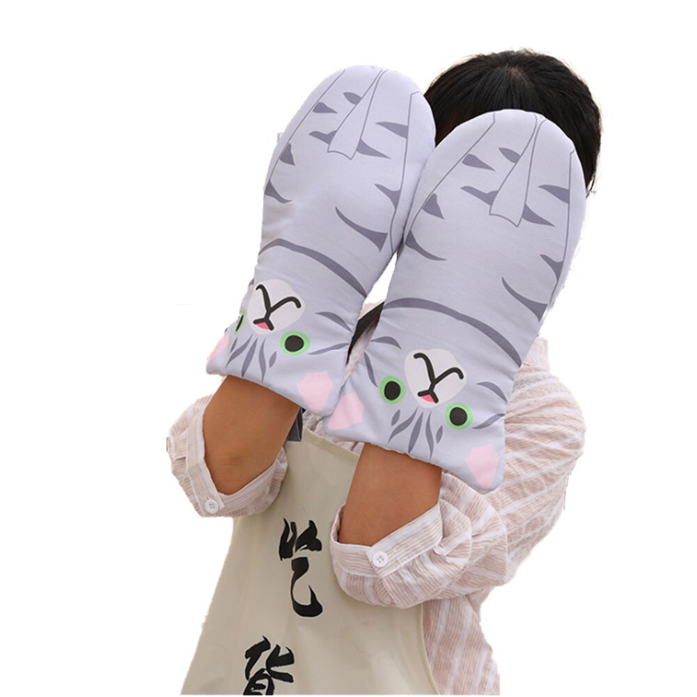 3d katten cartoon oven hittebestendige antislip ovenwanten: C