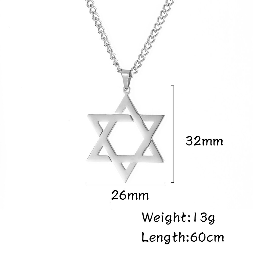 Män kvinnor trendiga magen david star hänge halsband israel judisk rostfritt stål kedja star of david cross charm choker smycken: S- david stjärnkedja