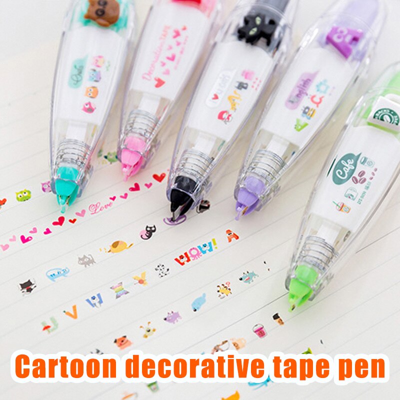 Cartoon Floral Sticker Tape Pen Funny Kids Stationery Notebook Diary Decoration Tapes Label Sticker Paper Decor for Kids 66CY