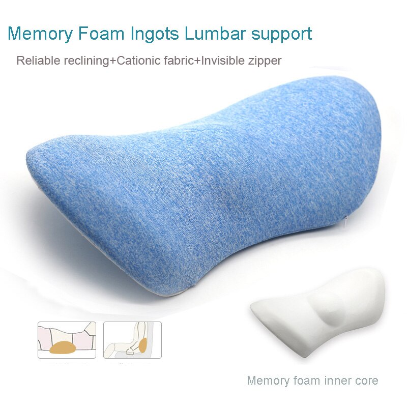 Slow Rebound Memory Cotton Lumbar Support Pillow for Office Chair Multi-Functional Car Back Pillow Waist Protect Cushions HM014: Cation  blue