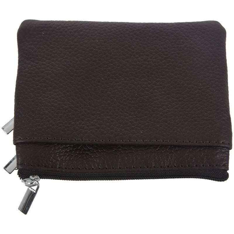 Leather Change Coin Purse with 4 Pockets and Keychain for Women Red