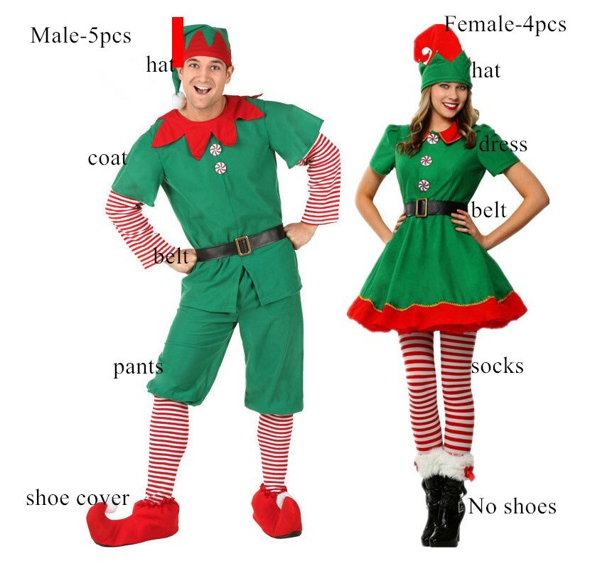 Kerstman Kostuum Mannen Vrouwen Meisjes Jongens Kerst Kleding Groene Elf Cosplay Familie Kerstmis Nieuwjaar Fancy Dress Kleding Set