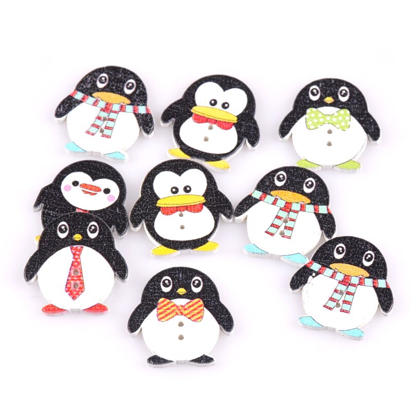 Botones planos decorativos de madera con forma de pingüino, botones artesanales para álbum de recortes, 25 uds., accesorios de costura, colores mezclados, M1680
