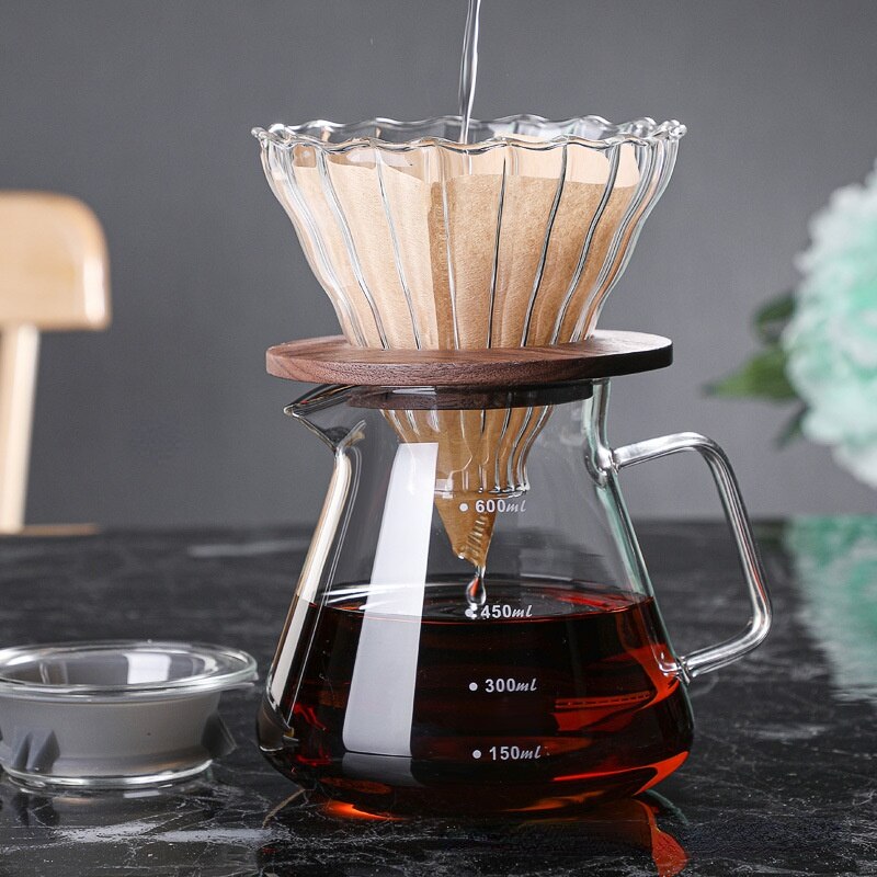 Striped V60 Drip Coffee Set Hand-held Coffee Pot Coffee Filter Cup Coffee Sharing Pot Free Spoon + Coffee Paper: Coffee Set 600ML-4